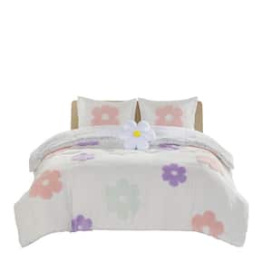 Madeline 3-Piece White/Purple Polyester Twin Comforter Set