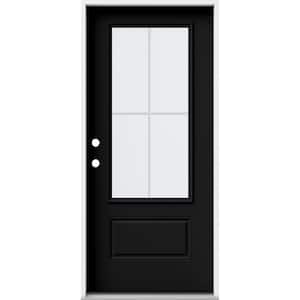 36 in. x 80 in. 1 Panel Right-Hand/Inswing 3/4 Lite Clear Glass Black Steel Prehung Front Door