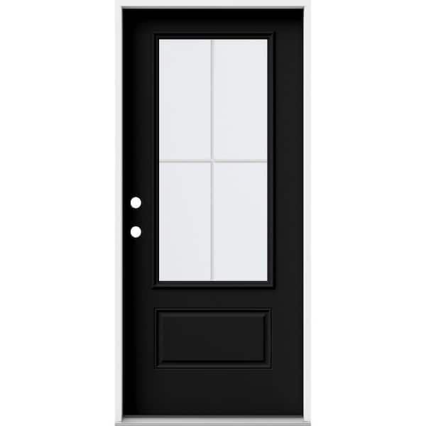 JELD-WEN 36 in. x 80 in. 1 Panel Right-Hand/Inswing 3/4 Lite Clear Glass Black Steel Prehung Front Door