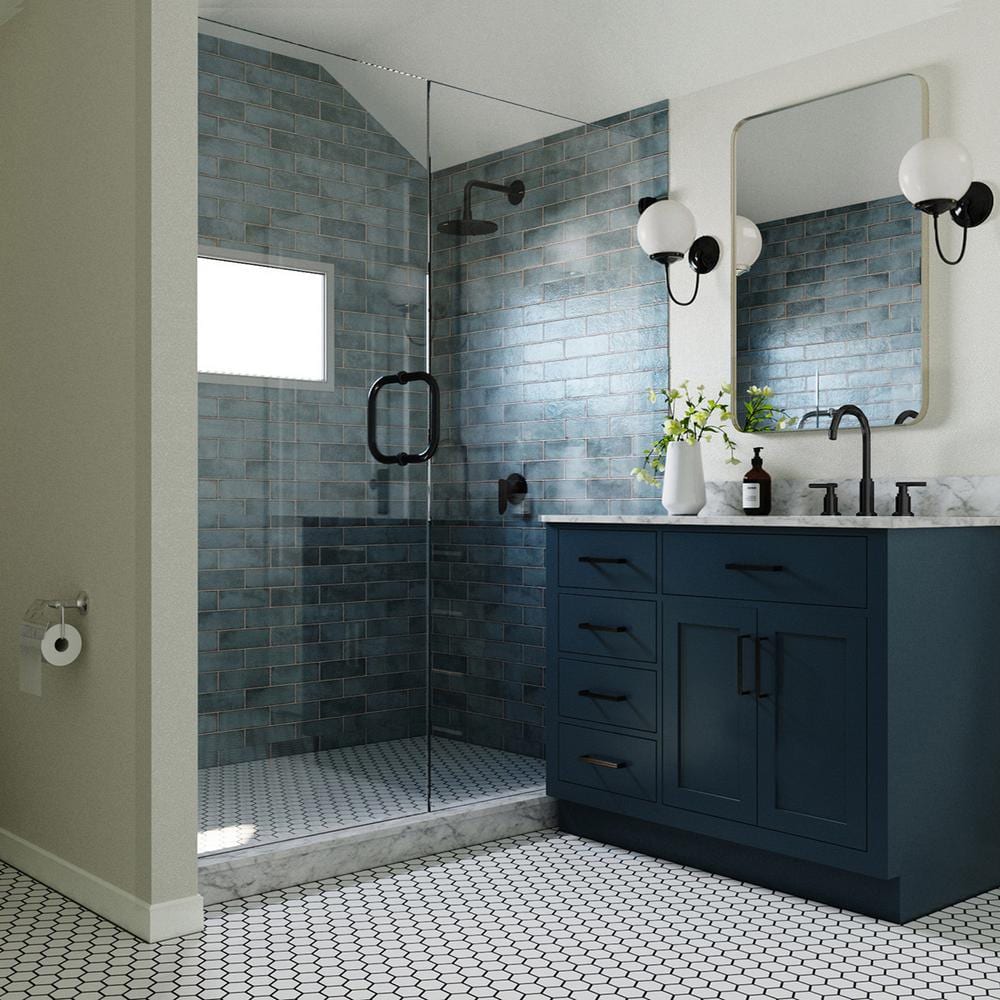 ARIEL Hepburn 43 in. W x 22 in. D x 35.25 in. H Bath Vanity in Blue ...