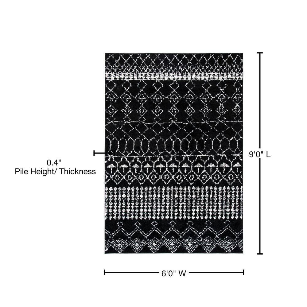 Boho-Chic Black/Ivory Synthetic 6' x 9' Hand-Knotted Area Rug