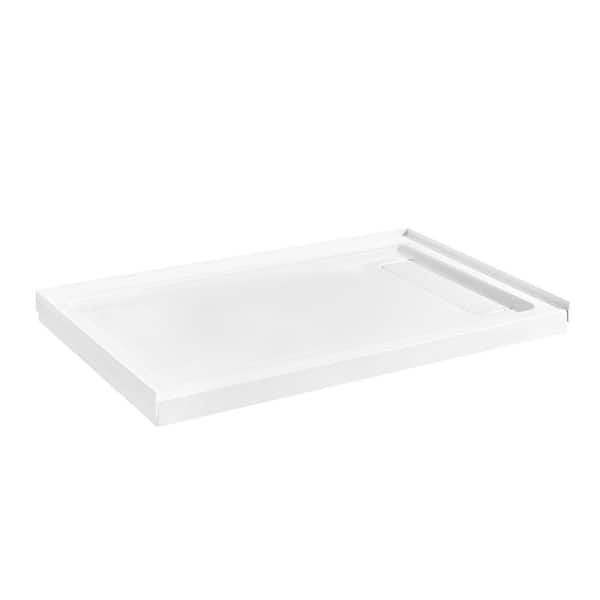 32 in. L x 32 in. W Alcove or Corner Shower Pan Base Square with Center Drain, White Acrylic, Reversible Design