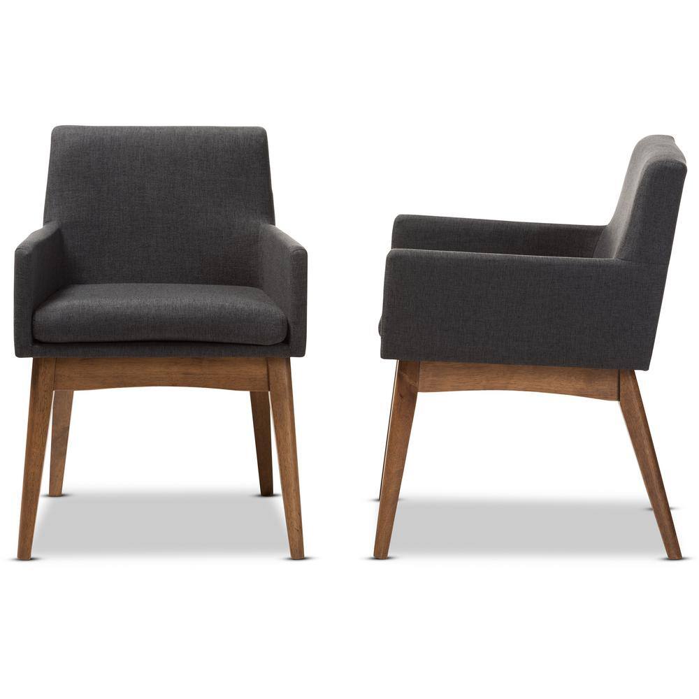 Highland Dark Grey Leather & Walnut Wood Upholstered Armchair