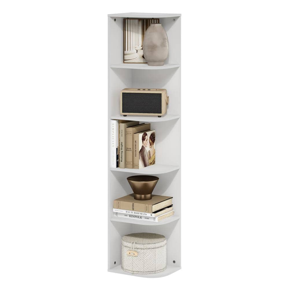 White 5-Tier Corner Wood Bookcase