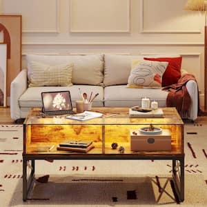 41.7 in. Rustic Brown Rectangle Wood LED Coffee Tables for Living Room with Storage
