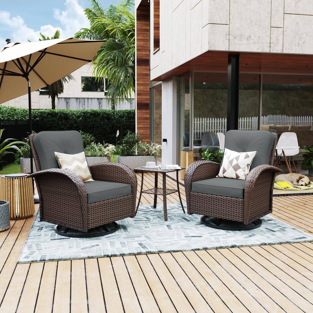 3-Piece Brown Wicker Outdoor Rocking Chairs with Dark gray Cushions price history on PriceWatchPro