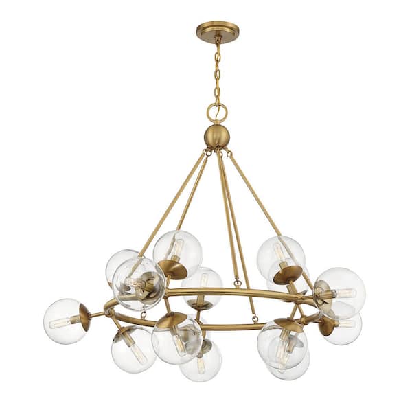 Savoy Orion 45 in. W x 37 in. H 15-Light Warm Brass Clear Glass Orb Shades 1-1932-15-322 - The Home