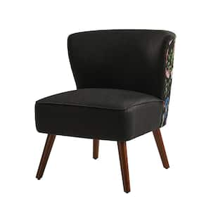 Timon Modern Variety Fabric Pattern Wingback Side Chair with Solid Wood Legs-Black