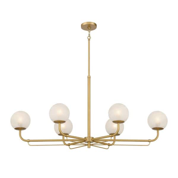 Minka Lavery Whitehall 6-Light Legacy Brass Modern Vintage Island Chandelier for Kitchen Island or Dining Room, No Bulbs Included