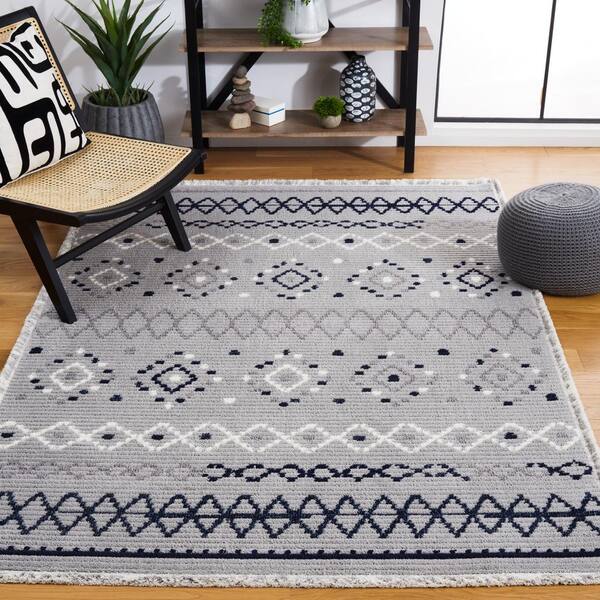Marrakesh Gray/Navy 5 ft. x 8 ft. Geometric Striped Area Rug