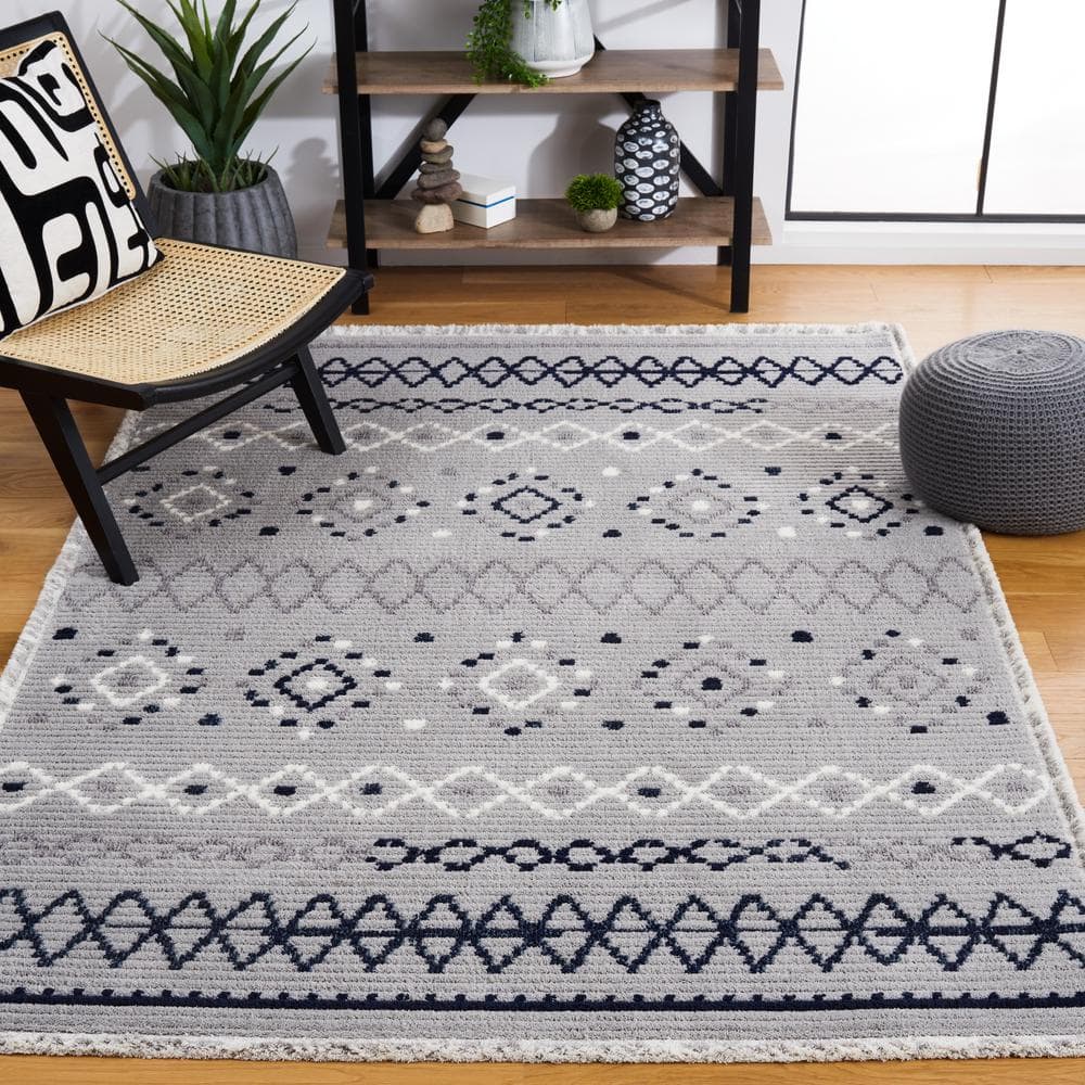 Marrakesh Gray and Navy Square Synthetic Area Rug