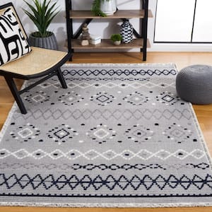 Marrakesh Gray/Navy 7 ft. x 7 ft. Square Geometric Striped Area Rug