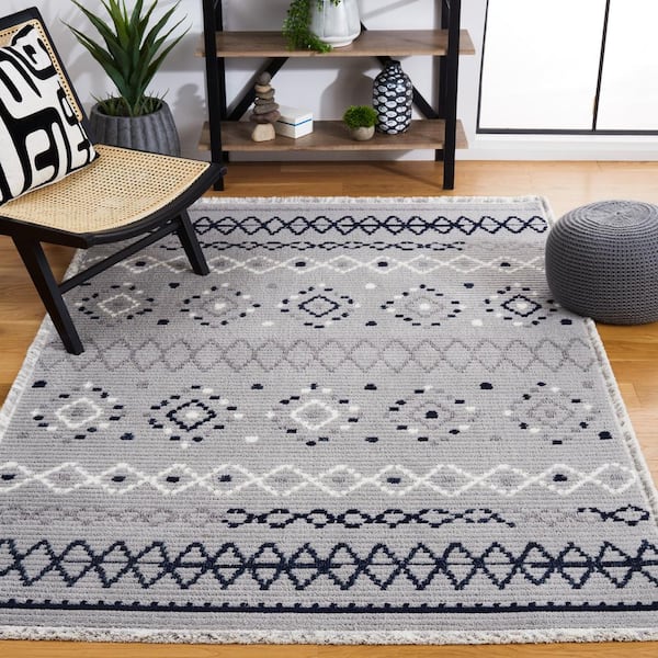 Marrakesh Gray/Navy 9 ft. x 12 ft. Geometric Striped Area Rug