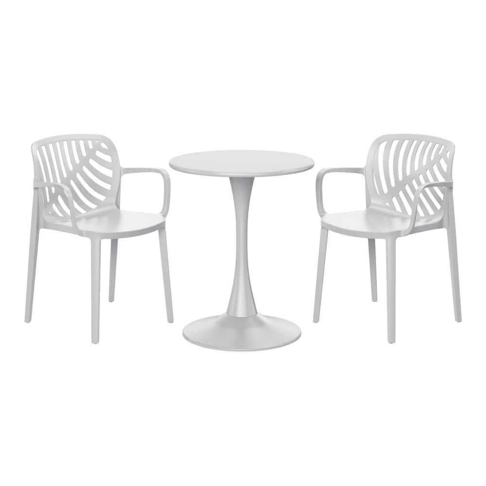 Frond&Form Outdoor Patio Modern 3-Piece Round HDPE Plastic Bistro Dining Set With Stackable Chairs, Gray price history on PriceWatchPro