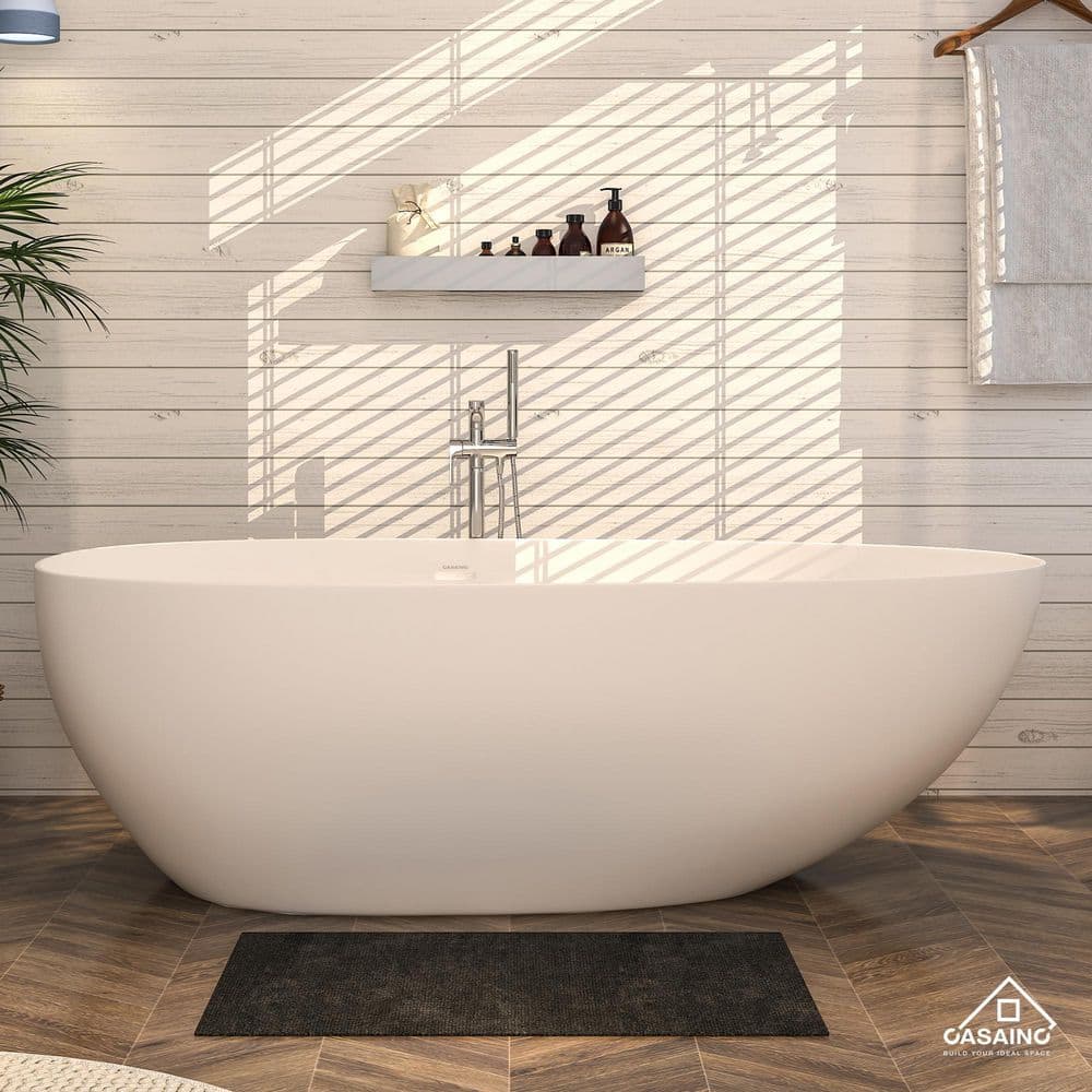 67'' White Stone Resin Freestanding Soaking Bathtub