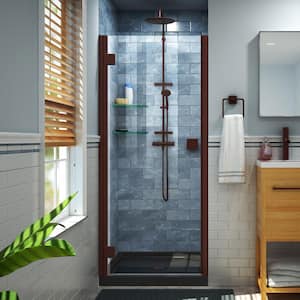 Lumen 42 in. x 72 in. Semi-Frameless Hinged Shower Door in Oil Rubbed Bronze Finish with 42 in. x 34 in. Base in Black