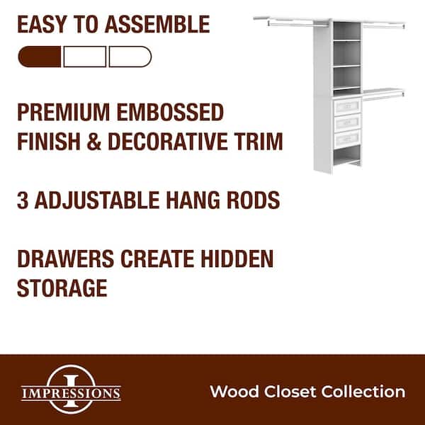 Impressions Basic Plus 60 in. W - 120 in. W White Wood Closet System