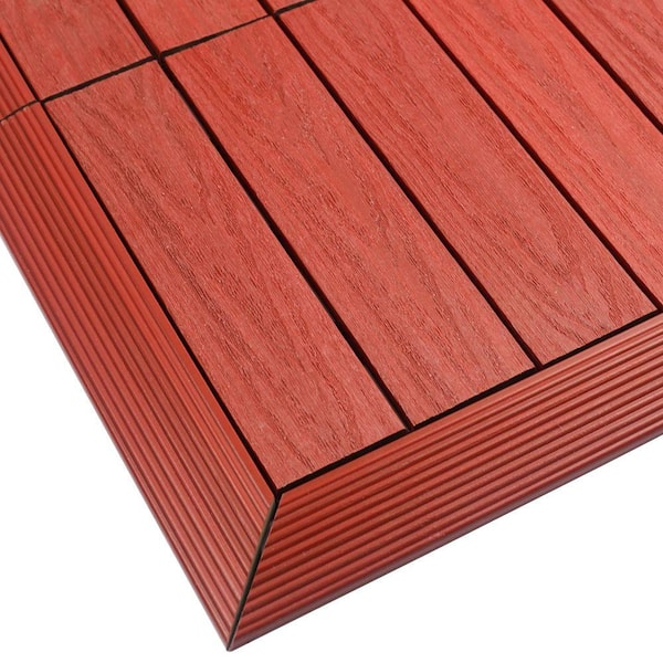 NewTechWood 1/6 ft. x 1 ft. Quick Deck Composite Deck Tile Outside Corner Fascia in Swedish Red (2-Pieces/Box)