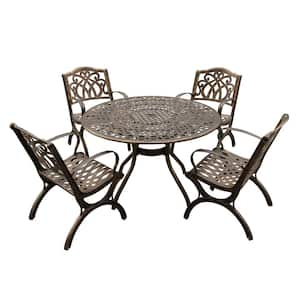 Bronze 5-Piece Aluminum Round Mesh Outdoor Dining Set with 4-Chairs