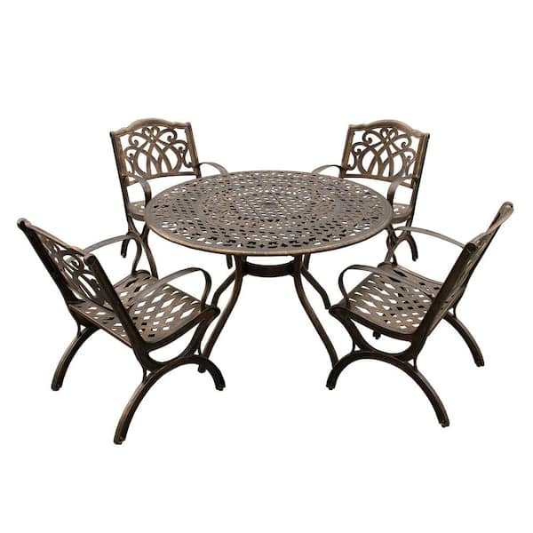 Oakland Living Bronze 5-Piece Aluminum Round Mesh Outdoor Dining Set with 4-Chairs