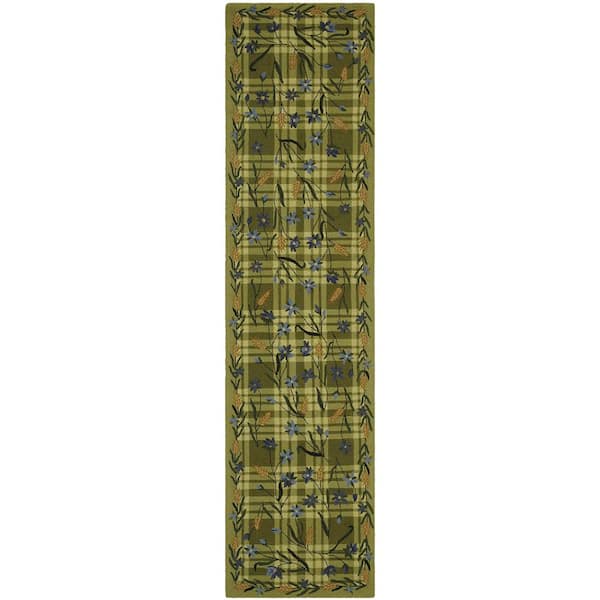 Chelsea 3 ft. x 10 ft. Green Botanical Lattice Runner Rug