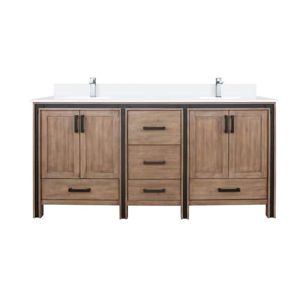 Ziva 72 in W x 22 in D Rustic Barnwood Double Bath Vanity, White Quartz Top and Faucet Set