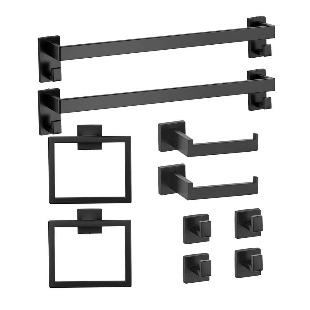 Matte Black Bathroom Hardware Set 10 Piece Stainless Steel 24 in. Towel Bars Racks Hooks Toilet Paper 2 Bath price history on PriceWatchPro