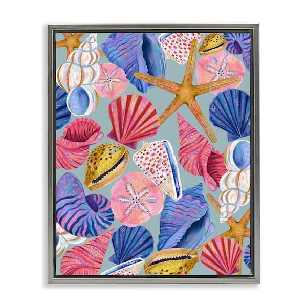 Stupell Industries Bright Seashells Assortment by Arrolynn Weiderhold Gray Floater Frame Coastal Graphic Art Print 21 in. x 17 in.