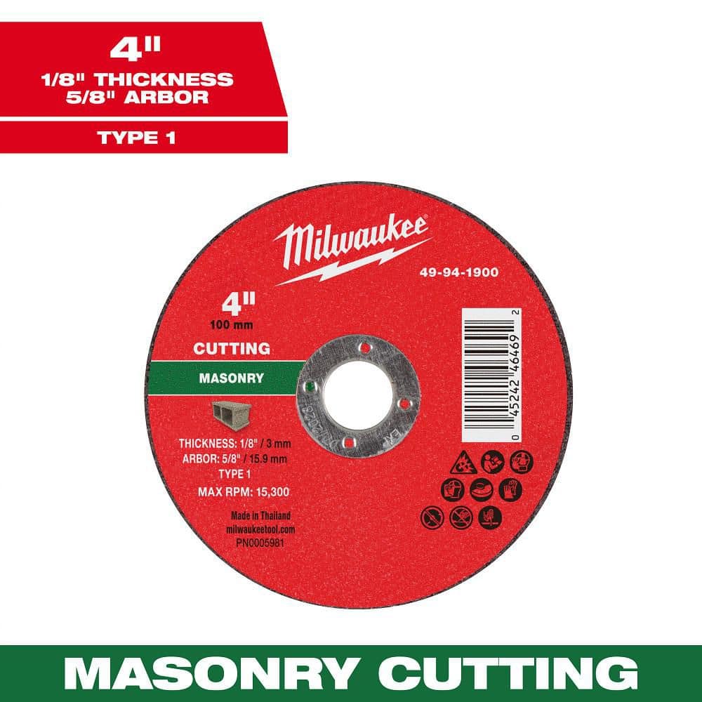 Milwaukee 4 in. x 1/8 in. x 5/8 in. Masonry Cut Off Wheel-Type 1