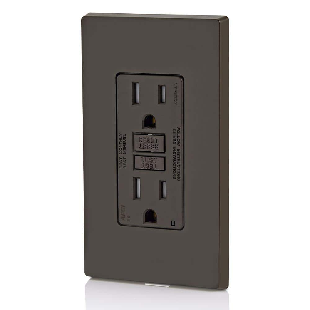 Brown Tamper-Resistant AFCI Outlet with Wall Plate and LED Indicator
