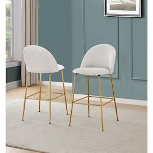 Roxy 29 in. White High Back Metal Frame Bar Stool with Gold Chrome Leg and Faux Leather (Set of 2)