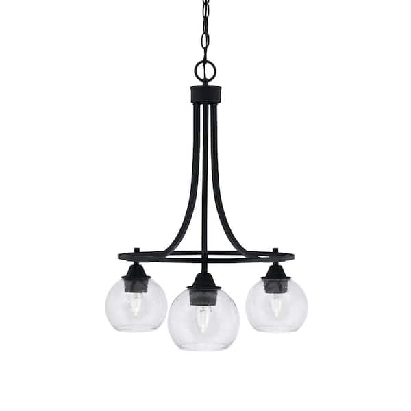 Unbranded Madison 3-Light Matte Black Round Chandelier with 5.75 in. Clear Bubble Glass Shades, No bulbs included