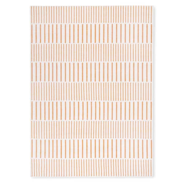 Poolside Off Stripe Ivory/Orange 8 ft. x 10 ft. Indoor Outdoor Area Rug