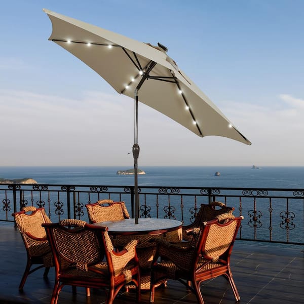 9 ft patio umbrella solar led Garvee 9FT with 32 Lights, Tilt & Crank Outdoor Market Umbrella, UV & Water Resistant, 8 Ribs Sunshade for Garden, Deck, Pool ft umbrella with LED lighting will keep you well lohasco 9 ft. Solar LED