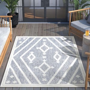 Sila Mali Moroccan Tribal Blue 5 ft. 3 in. x 7 ft. 3 in. Flat-Weave Indoor/Outdoor Area Rug
