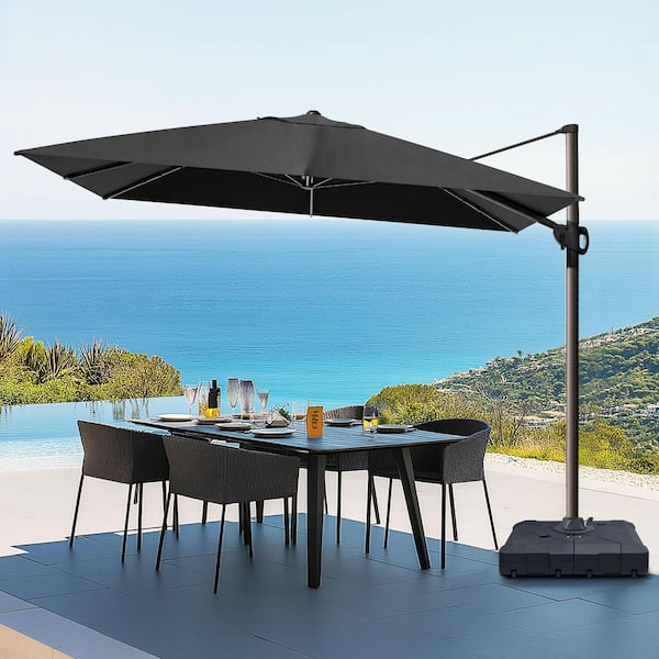 Pellebant 11.5 ft. x 9 ft. Rectangular Large Tilt Outdoor 360° Rotation Cantilever Patio Umbrella in Black with 260 lbs. Base