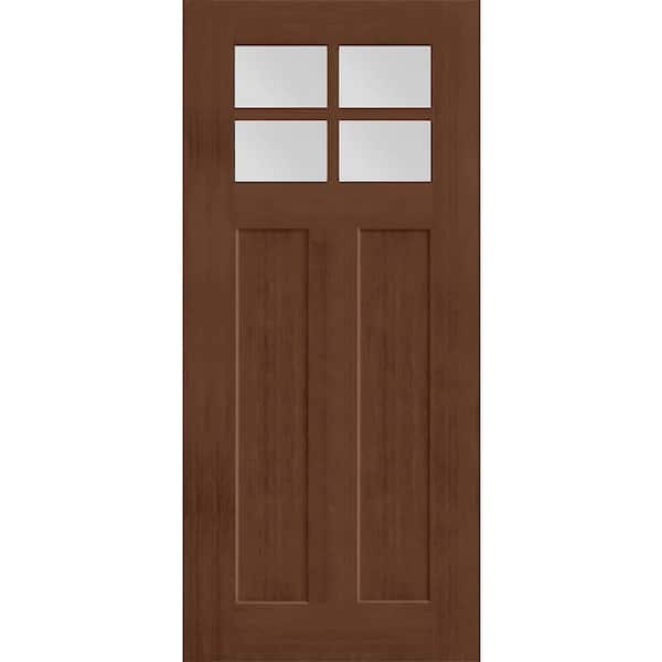 Steves & Sons Regency 36 in. x 80 in. Universal Handing 4 Lite 1/4 Toplite Clear Glass Chestnut Fir Grain Fiberglass Front Door Slab