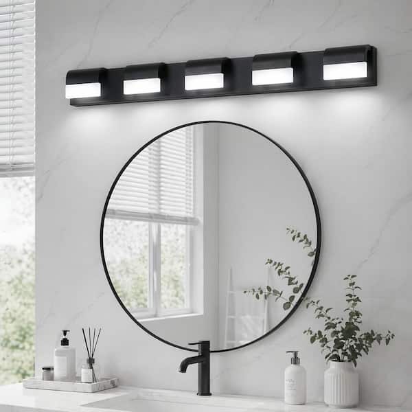 38 in. 5 Light Modern black Finish Vanity Light Fixture Bathroom Over Mirror Wall Lights with Iron Acrylic