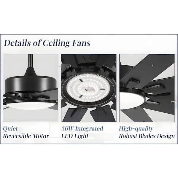 HINNIXY 92 in. Indoor Black 3-Colors LED 6-Speed Industrial