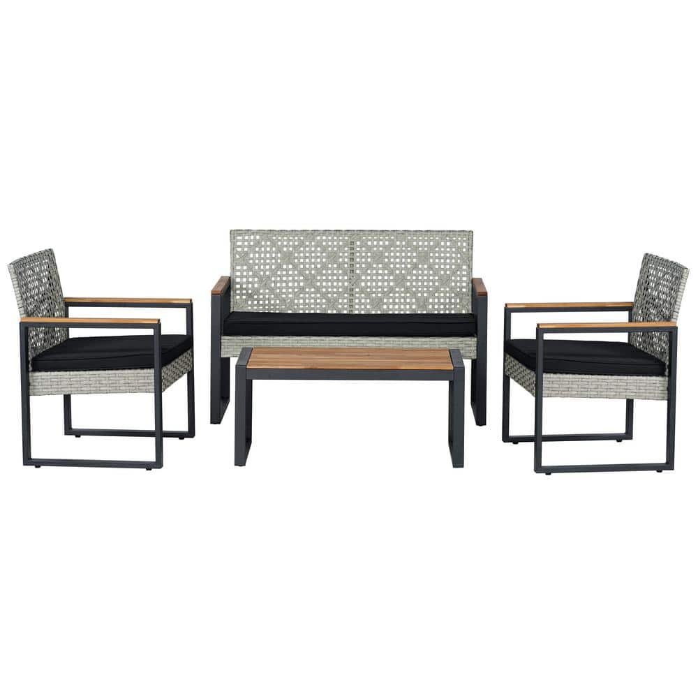 Wilder Black and Natural Faux Wicker 4-Piece Patio Set
