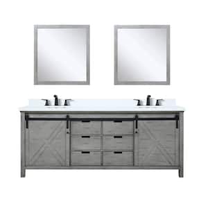 Marsyas 80 in W x 22 in D Ash Grey Double Bath Vanity, White Quartz Countertop, Faucet Set and 30 in Mirrors