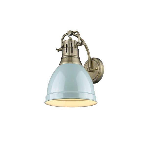 Golden Lighting Duncan Ab 1 Light Aged Brass Sconce With Seafoam Shade 3602 1w Ab Sf The Home