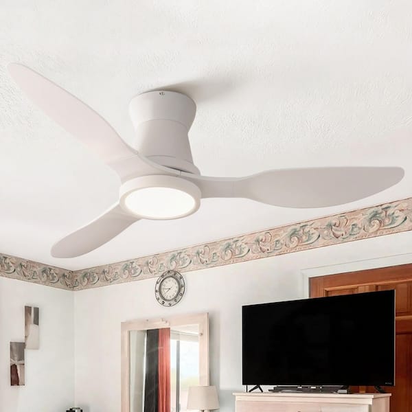 42 in. White 3-Blades Flush Mount Standard Outdoor Ceiling Fan with Full Spectrum LED/RGB Light/Remote/App Included