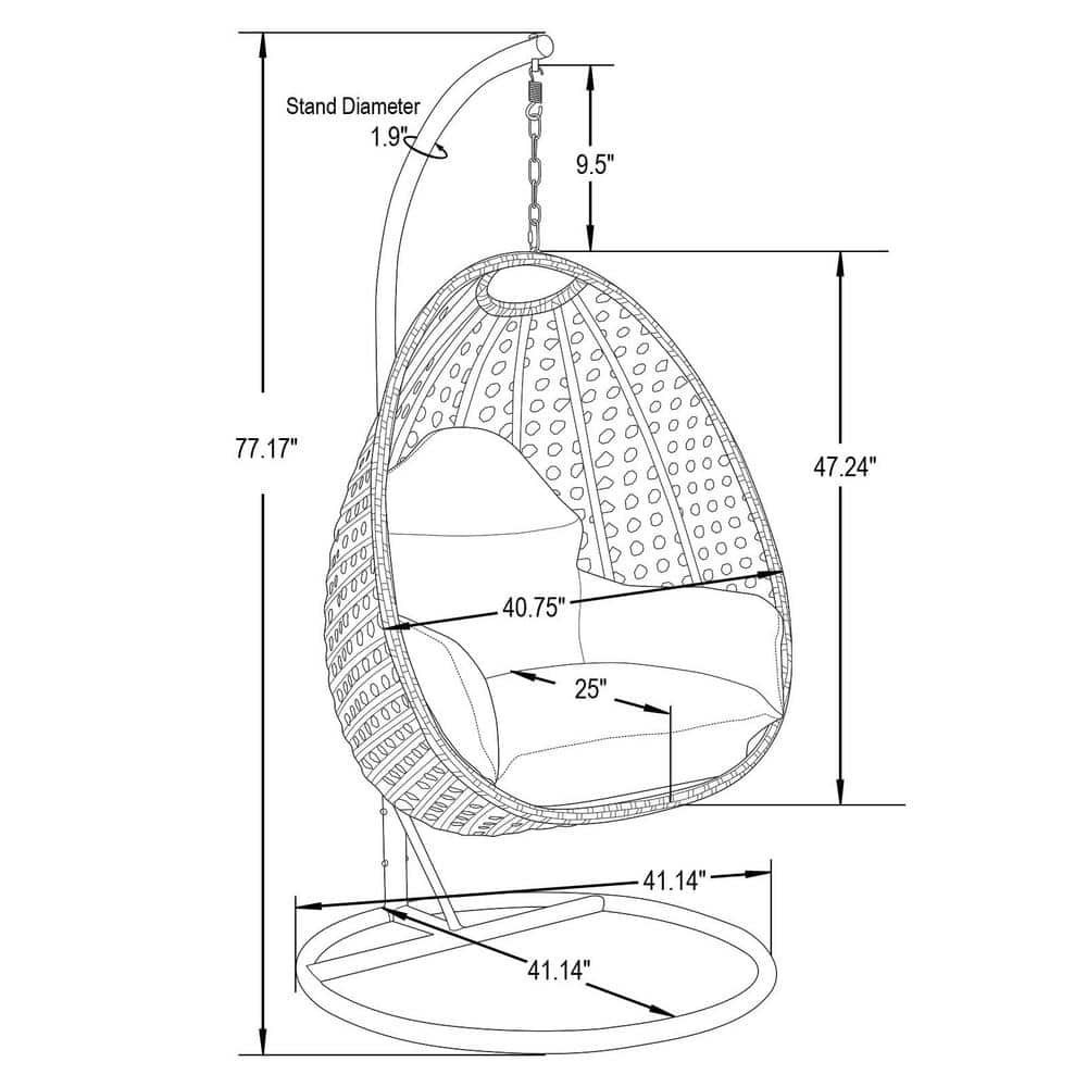 LeisureMod Wicker Hanging Egg Swing Chair with Soft Beige Cushions