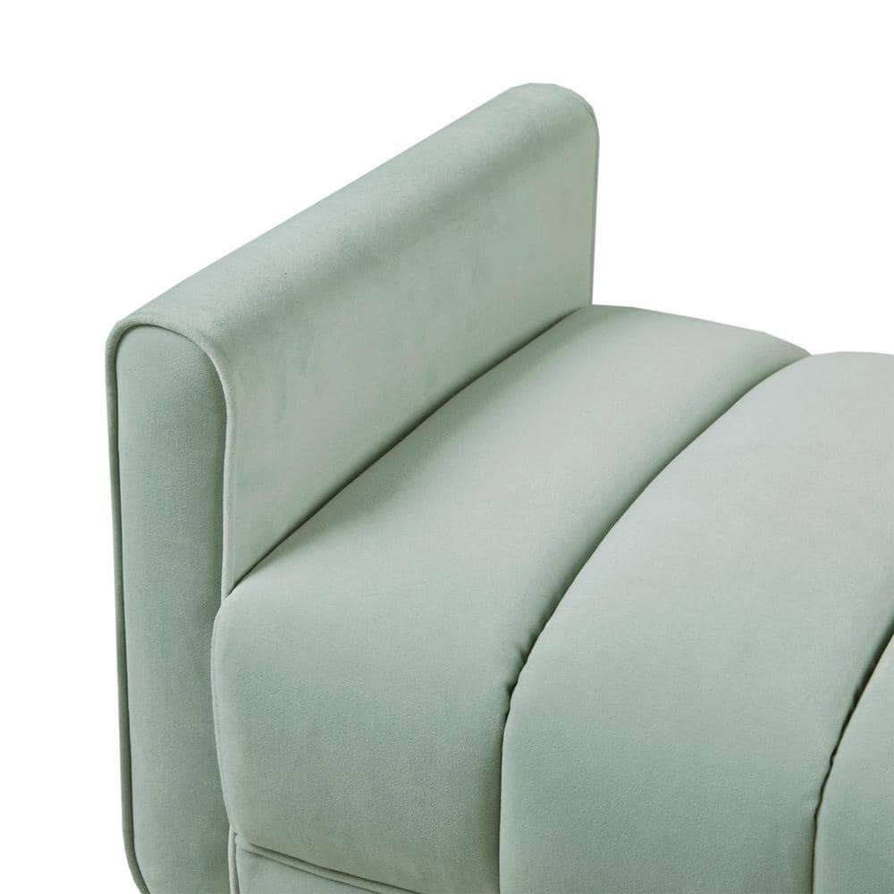 Pistachio Green Velvet Upholstered Channel Bench with Dark Wood Legs
