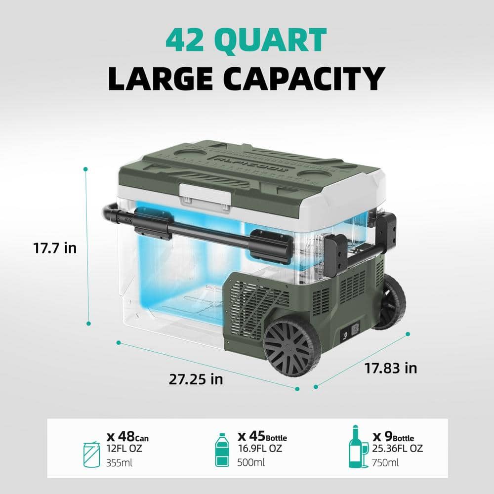 Alpicool 42 Quart Green Dual Zone Portable Car Refrigerator