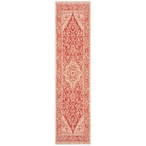 Beach House Red/Cream 2 ft. x 10 ft. Border Floral Indoor/Outdoor Patio  Runner Rug
