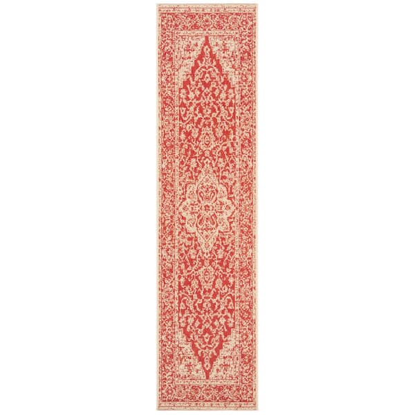 Linden Red/Cream 2 ft. x 10 ft. Border Antique Medallion Indoor/Outdoor Runner Rug