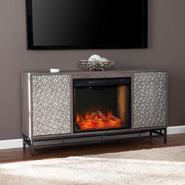 Southern Enterprises Berramy 54.25 in. Smart Electric Fireplace in Gray and Gunmetal