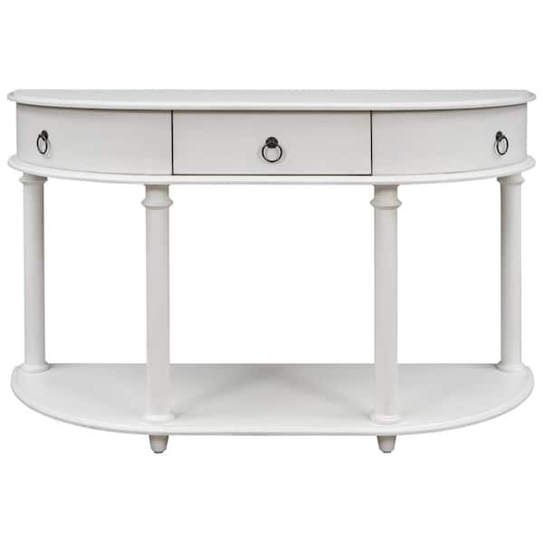 48 In Antique White Solid Wood Frame, Half Circle Entrance Table